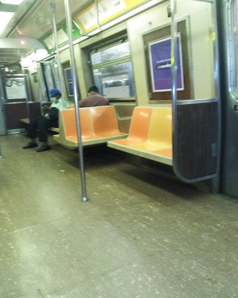 A nearly empty New York subway carriage during the 2020 stay-at-home order